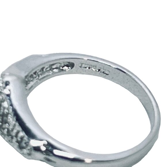 Silver Tone With Orange And Clear Glass Rhinestone Statement Ring (R364) - Picture 6 of 6